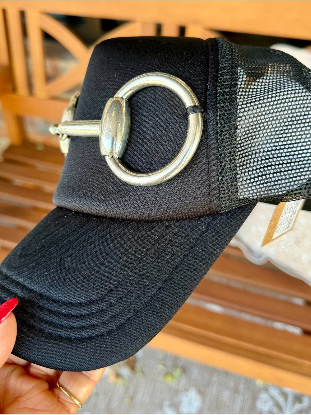 Black Trucker Hat w/gold Snaffle Bit  Accent